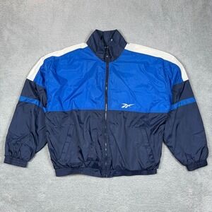 Vintage Reebok Mens Colorblock Windbreaker Jacket Blue Navy White Size L 90s